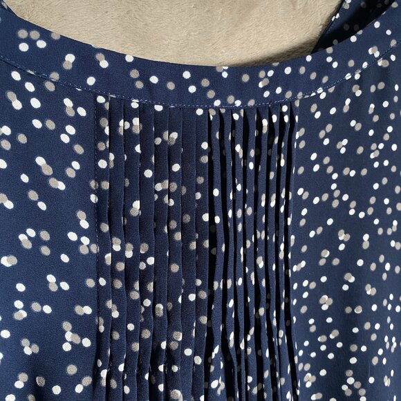 NYDJ Pintuck Pleat Back Blouse Plus Size 1X Pisco Polka Dot Blue White 3/4 Sleev - Picture 9 of 15